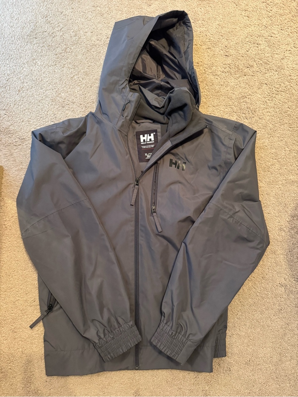 Helly Hansen Men's Dark Gray Hooded Rain Shell Jacket